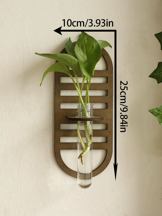 Charming Wood Wall Vase for Green Plants - Boho Style Wall Mount Flower Holder for Rustic Home Decor